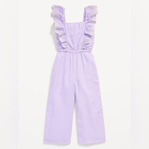 Old Navy Sleeveless Linen-Blend Ruffle-Trim Jumpsuit in lavender Aurora size 6/7
